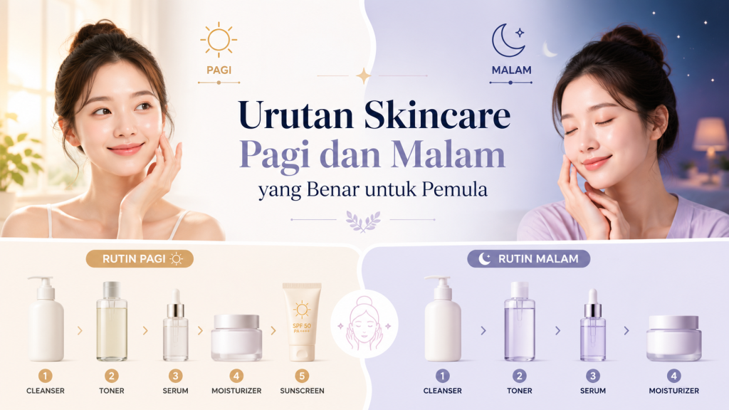 ilustrasi urutan skincare yang benar dari cleanser hingga sunscreen