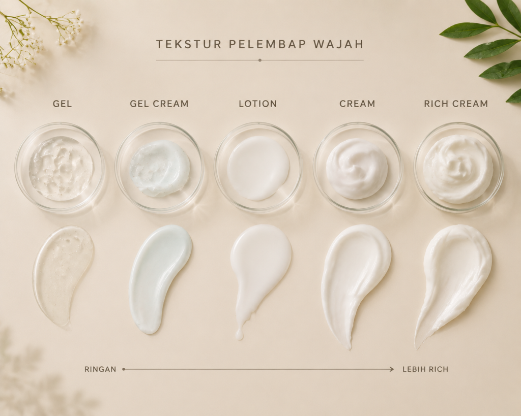 berbagai tekstur pelembap wajah dari gel hingga krim