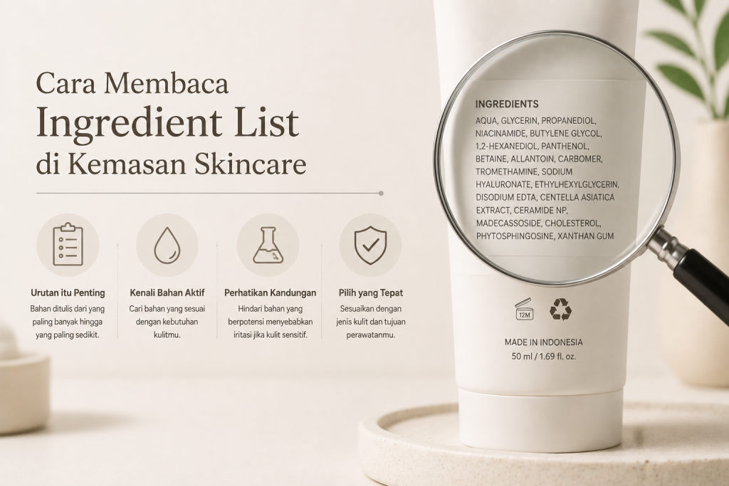 ilustrasi cara membaca ingredient skincare pada kemasan produk