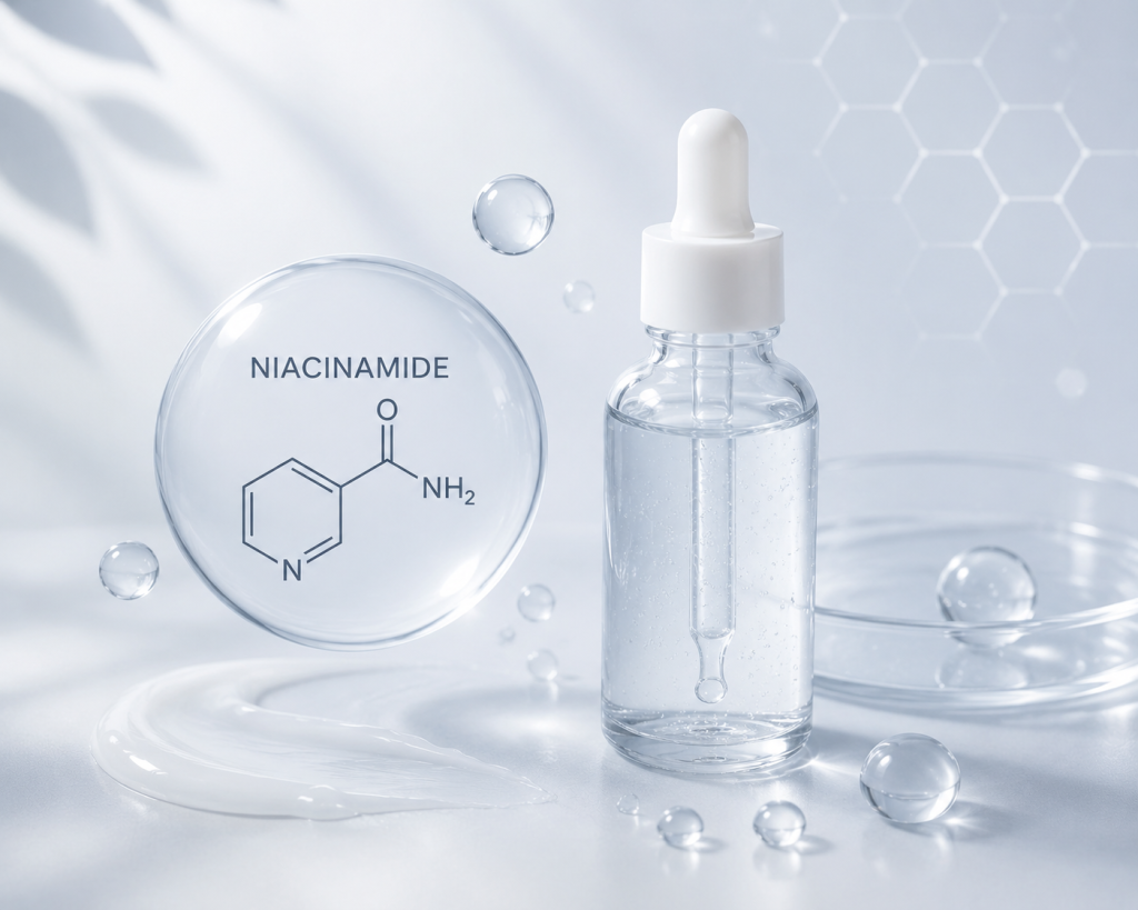 ilustrasi kandungan niacinamide dalam produk perawatan kulit
