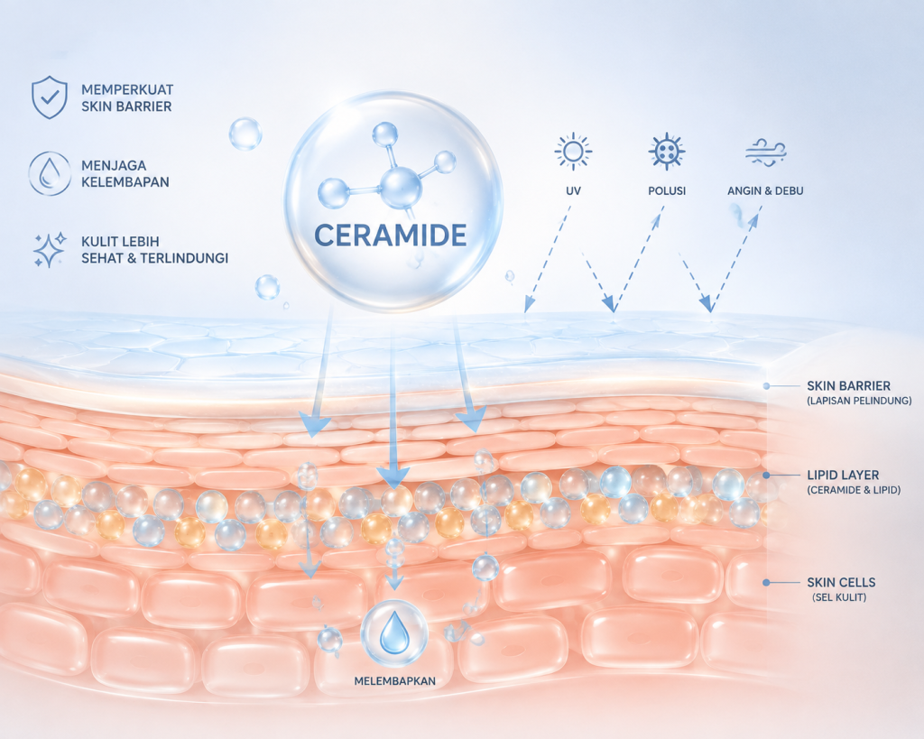 ilustrasi lapisan pelindung kulit dengan kandungan ceramide