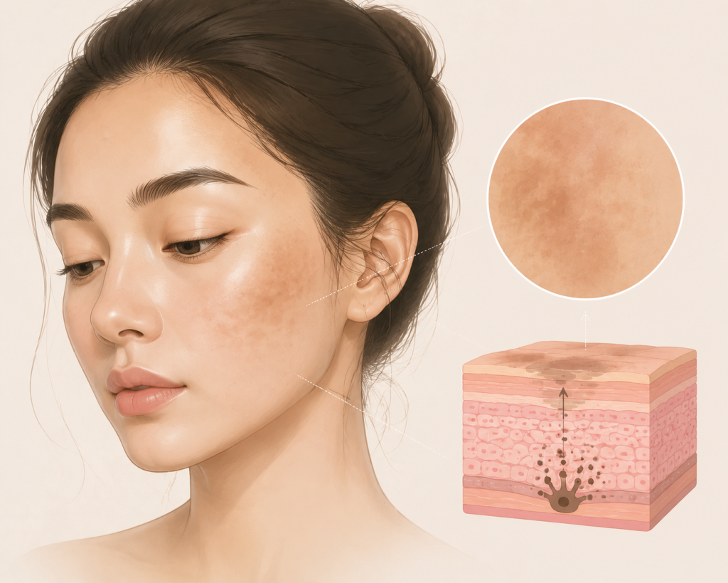 ilustrasi warna kulit tidak merata pada wajah