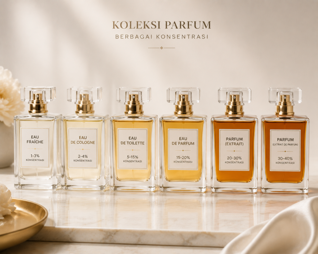 koleksi botol parfum dengan berbagai konsentrasi